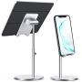 Cell Phone Stand for Desk, Height Angle Adjustable iPad Tablet Holder Stand, Sturdy Aluminum Metal Phone Holder, Compatible with iPhone/iPad/Kindle/Mobile Phone/Tablet – Silver