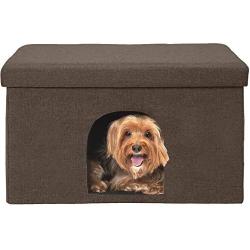 Furhaven Pet Dog Bed - Collapsible Popup Multipurpose Living Room Ottoman Footstool & Felt Pet House Cave Cubby for Cats & Small Dogs - Available in Multiple Colors & Styles