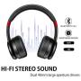 Picun P26 Bluetooth Headphones Over Ear 40H Playtime Hi-Fi Stereo Wireless Headphones Deep Bass Foldable Wired/Wireless/TF for Cell Phone/PC Bluetooth 5.0 Wireless Headset with Mic (Black Red)
