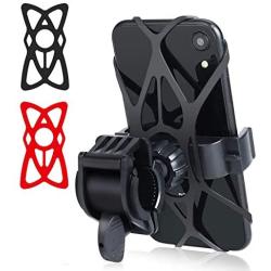 Bike Phone Mount, Universal Motorcycle Phone Holder with 2 Adjustable Anti Shake Silicone Bands, Stem Compatible for All Smartphones iPhone X XR 6 7 8 Plus Galaxy S10 S9 S8, LG, BlackBerry and More