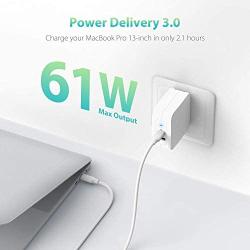 USB C Charger RAVPower 61W PD 3.0 Wall Charger Power Delivery Type C Fast Charger 2 Port Portable Charger for MacBook Pro Dell XPS iPad Pro iPhone 11 Pro Max Pixel 2 XL 3XL Galaxy S10 Nintendo Switch