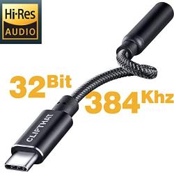 USB C to 3.5mm Headphone Adapter, CLIPTHAT HiFi Type C to Aux Audio Jack, 32Bit/384Khz Hi-Res Portable USBC DAC dongle, TRRS Mic Support, Compatible with Pixel, Samsung Galaxy, Note, iPad Pro and More