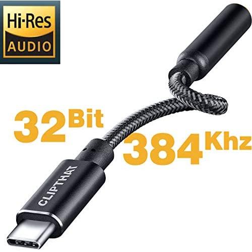 USB C to 3.5mm Headphone Adapter, CLIPTHAT HiFi Type C to Aux Audio Jack, 32Bit/384Khz Hi-Res Portable USBC DAC dongle, TRRS Mic Support, Compatible with Pixel, Samsung Galaxy, Note, iPad Pro and More