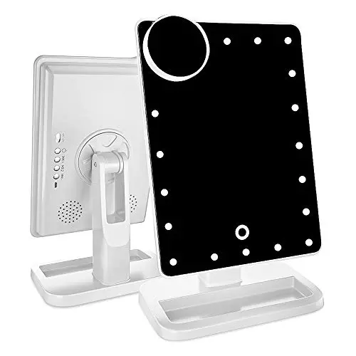 FENCHILIN Vanity Mirror with Lights Bluetooth Lighted Makeup Mirror Touch Screen Wireless Audio Speaker Dimmable Light Detachable 10X Magnification Rechargable Power (White) FENCHILIN Vanity Mirror with Lights Bluetooth Lighted Makeup Mirror Touch Screen Wireless Audio Speaker Dimmable Light Detachable 10X Magnification Rechargable Power (White)