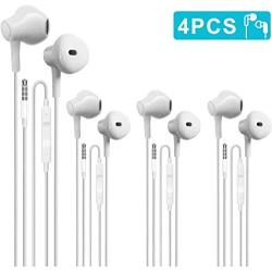 Earbuds 4 Pack Stereo Earphones with Microphone HiFi in Ear Earbud Headphones with Mic and Volume Control 3.5mm Plug Compatible Multiple Audio Devices 3.9 Ft White