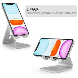 OMOTON [2 Pack] Cell Phone Stand Phone Holder for Desk, Desktop Cell Phone Stand Compatible for All iPhone and Android Smartphone (Silver)