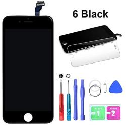 HTECHY Compatible with iPhone 6 Screen Replacement Black(4.7") Display Touch Screen LCD Digitizer Assembly + Repair Tools Kit Screen Protector