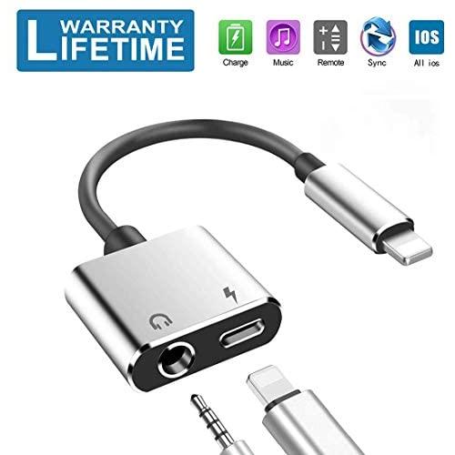 [Apple MFi Certified] Lightning to 3.5 mm Headphone Adapter Dual Ports Dongle Charger Jack&AUX Audio 3.5 mm Earphone Accessory,for iPhone 11/11 Pro/X/8,7 Plus/8 Plug and Play Support All iOS System