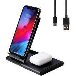 Wireless Charger, Fast Qi Wireless Charging Stand, 2-in-1 Wireless Charging Station Dock for iPhone 11 Pro/Max/X/Xs/XR/AirPods2, Samsung Galaxy Note/Watch/ Buds