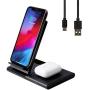 Wireless Charger, Fast Qi Wireless Charging Stand, 2-in-1 Wireless Charging Station Dock for iPhone 11 Pro/Max/X/Xs/XR/AirPods2, Samsung Galaxy Note/Watch/ Buds