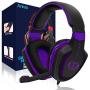 Anivia AH28 Gaming Headset Noise Isolating Over Ear Headphones with Mic, Volume Control, Bass Surround, Soft Memory Earmuffs for Xbox One PS4 PC Laptop Mac Phones Nintendo Switch Games-Black Purple