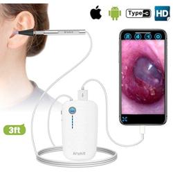 Otoscope iPhone, Anykit Upgraded 4.3mm 720P HD Ear Scope Camera Digital Otoscope with 6 LED Lights, Earwax Removal Tool and Specula for iPhone and Android Smartphone