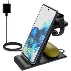 Elobeth Wireless Charger Stand Compatible with Samsung Wireless Fast Charger Galaxy Watch 3 41mm/45mm/42mm/46mm/Active 2/1 Gear S3/S2/Sport Galaxy S20/S10/S10e/Note10/9/8/Buds Live Qi-Certified Phone