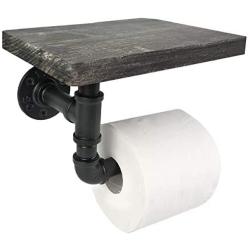 Industrial Toilet Paper Holder with Shelf, Rustic Pipe Toilet Paper Roll Holder Wall Mounted Bathroom Shelf (Classic Brown)