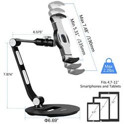 Suptek Aluminum Tablet Desk Stand for iPad, iPhone, Samsung, Asus and More 4.7-11 inch Devices, 360° Flexible Cell Phone Holder Mount, Good for Bed, Kitchen, Office (YF208D)