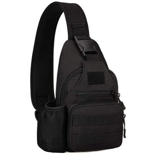 Tactical Military Chest Sling Bag Water Resistant MOLLE Shoulder Backpack Mens One Strap Daypack with Water Bottle Holder