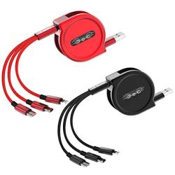 US Sense 2 Pack Retractable Multi USB Charger Cable 4ft 3 in 1 Multiple Fast Charging Cord Adapter with 8 PinMini Type C Micro USB Port Connectors Compatible/Replacement with Cell Phones Tablets