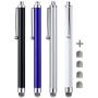 CCIVV Stylus, 4 Pcs 5.0 Inches Hybrid Mesh Fiber Tip Stylus Pens for Touch Screen, Compatible with iPad, iPhone, Kindle Fire + 4 Extra Replaceable Hybrid Fiber Tips (White, Black, Silver, Blue)