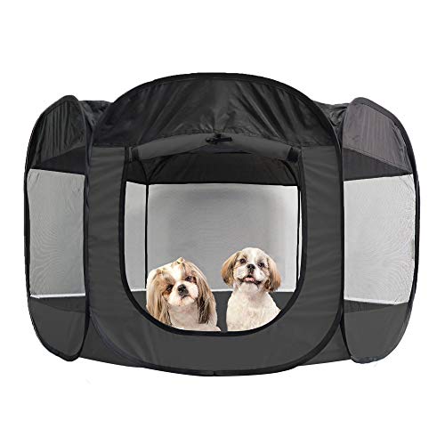 Furhaven Pet Playpen - Indoor-Outdoor Mesh Open-Air Playpen and Exercise Pen Tent House Playground for Dogs and Cats, Gray, Extra Large