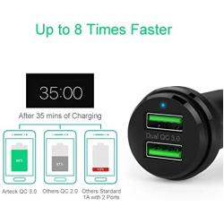 Car Charger, Arteck 40W/8A 2 Quick Charge 3.0 Car Charger Adapter with Dual QC 3.0 Port, Compatible iPhone 11 11 Pro 11 Pro Max Xs Xs Max Xr X 8, iPad, Galaxy S10 S9 Edge Note10 Note9, LG and More