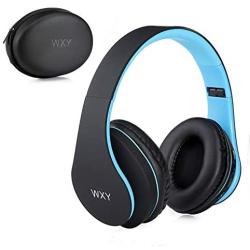 Over Ear Bluetooth Headphones, WXY Wireless Headset V5.0 with Built-in Mic, Micro TF, FM Radio, Soft Earmuffs & Lightweight for iPhone/Samsung/PC/TV/Travel(Black-Blue)