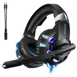 Cdycam Gaming Headset for PS4, PC, Xbox One Controller, Wired Gaming Chat Headphones with 7.1 Surround Sound, Noise-Cancellation Microphone, LED Blue Light Gaming Headset