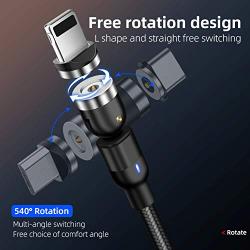 [3PKS] Magnetic Charging Cable, 360° & 180° Rotation 3 in 1 Magnetic Phone USB Charger Cable (3.3 ft x 2 + 6.6 ft x 1), Compatible with Micro USB, Type-C, iOS, Android Smartphone/Tablet, iProducts