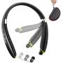 Bluetooth Headphones, BEARTWO Upgraded Foldable Wireless Neckband Headset with Retractable Earbuds, Noise Cancelling Stereo Earphones with Mic for Workout, Running, Driving (with Carry Case)
