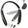 Bluetooth Headphones, BEARTWO Upgraded Foldable Wireless Neckband Headset with Retractable Earbuds, Noise Cancelling Stereo Earphones with Mic for Workout, Running, Driving (with Carry Case)
