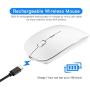 Bluetooth Wireless Mouse, Dual Mode Slim Rechargeable Wireless Mouse Silent Cordless Mouse with Bluetooth 4.0 and 2.4G Wireless, Compatible with Laptop, PC, Windows Mac Android OS Tablet (White)