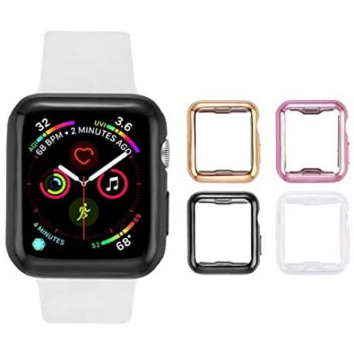 Tranesca 4 Pack Apple Watch case with Built-in HD Clear Ultra-Thin TPU Screen Protector Cover for Apple Watch Series 2 and Apple Watch Series 3 38mm - 4 Pack (Clear+Black+Gold+Rose Gold)
