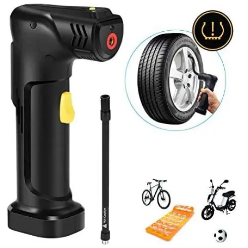 Air Compressor Portable Car Tire Pump Electric Hand Held Pump with 12V Car Charger Digital LED Light, 2000mAh Rechargeable Lithium Battery for Car Bike Motorcycle Tires Ball Inflatable & Deflatable