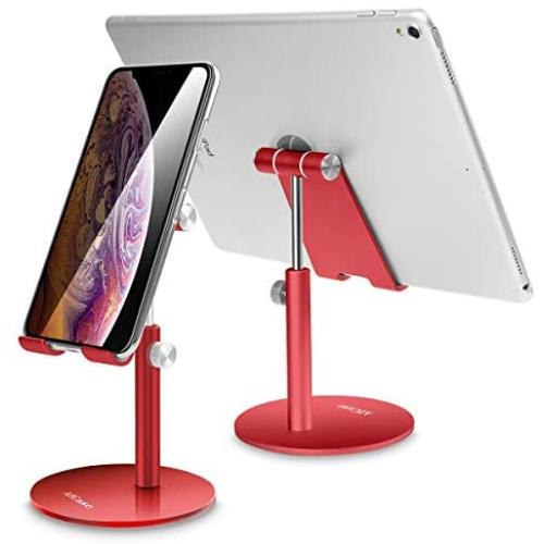 Adjustable Tablet/Phone Stand, AICase Telescopic Adjustable iPad Stand Holder,Universal Multi Angle Aluminum Stand Compatible with iPhone Smart Cell Phone/Tablet/iPad(4-13 inch), Red