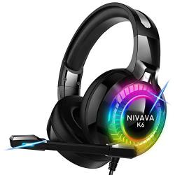 Nivava Gaming Headset for PS4, Xbox One, PC Headphones with Microphone LED Light Mic for Nintendo Switch Playstation Computer, K6(Black)