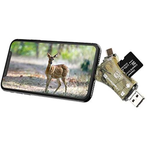 Liplasting Trail Game Camera Viewer SD Card Reader for iPhone iPad Mac & Android, 4 in 1 SD/Micro SD/TF Memory Card Reader Adapter to View Hunting Game Camera Photos or Videos on Smartphone
