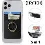 New 5-in-1 Cell Phone Wallet-Stick On Spandex Ring Card Holder Sleeve Back-Double-Pocket+Magnetic+Finger Grip Strap Loop+Kickstand+RFID Block ,Most of Smartphones (iPhone/Android/Samsung Galaxy)