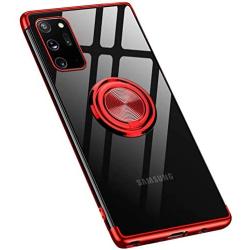 Galaxy Note 20 Ultra Case, Clear Ring Metal Holder Kickstand Magnetic Car Thin Fit Soft TPU Silicone Flexible for Samsung Galaxy Note 20 Ultra 6.9 Inch (Red)