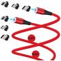 Melonboy Magnetic Charging Cable(2 Pack, 3.3ft/6.6ft), Soft & Tangle-Free Liquid Silicone Cable, 3 in 1 Magnetic Phone Charger Cable Compatible with Type-C, Micro USB and iProduct Devices - Red