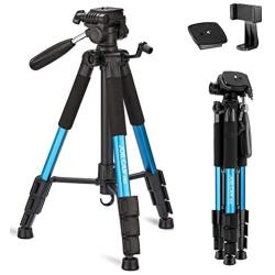 Joilcan 66-inch Lightweight Camera/Phone Tripod, Aluminum Travel Portable SLR Tripod with Mobile Phone Mount and 2 Quick Release Plate-Blue