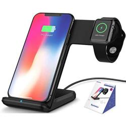 Bysionics Wireless Charger,2 in 1 Fast Qi Phone Wireless Charging Stand & Wireless Charging Dock Compatible for Apple iWatch Series 4/3/2/1 (Black)