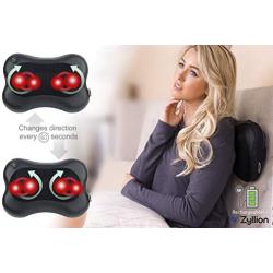 Zyllion Shiatsu Back & Neck Massager – Cordless Rechargeable Kneading Body Massage Pillow with Heat - Black (ZMA-13RB-BK)