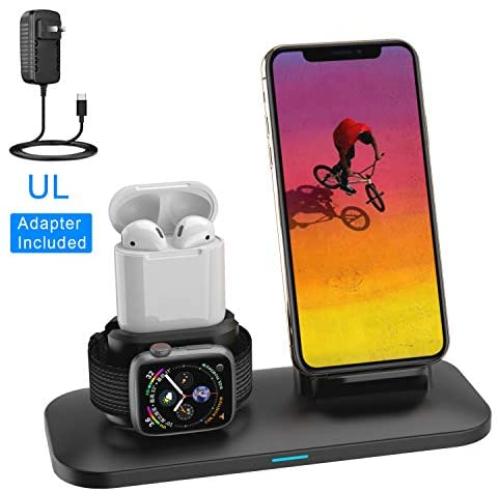 Wireless Charger, 3 in 1 Charging Station for Apple, Wireless Charging Stand Apple Watch Charger for Apple Watch and iPhone Airpod Compatible for iPhone X/XS/XR/Xs Max/8 Plus iWatch 4 3 2 1 Airpods1 2