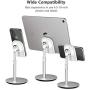 Cell Phone Stand, Tablet Holder, SAIJI Height Adjustable Aluminum Mount Dock, Compatible with iPhone Samsung Cell Phone, Tablet, iPad, Nintendo Switch, Kindle, Up to 10 Inch Screen (Sliver) …
