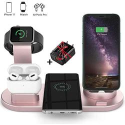 LUKKAHH Wireless Charger, 4 in 1 Wireless Charging Station for Apple Watch and Airpods Pro, Charger Stand for Multiple Devices, Qi Fast Wireless Charging Dock for iPhone 11/11 Pro Max/X/XS/XS/8/8 Plus