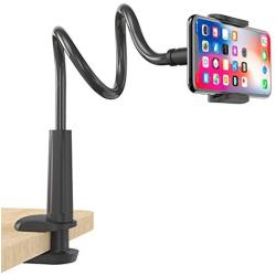 Gooseneck Cell Phone Holder, Universal 360 Flexible Phone Stand Lazy Bracket Mount Long Arms Clamp for Phone 11 Pro Xs Max XR X 8 7 6 6s Plus and Other 3.5~6.5 Device (Black)