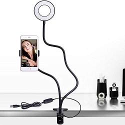 Live Bracket Fill Light,LNtech Selfie Ring Light and Cell Phone Holder Stand for Live Stream,Makeup,LED Camera Light Compatible iPhone Android Phone (Black)