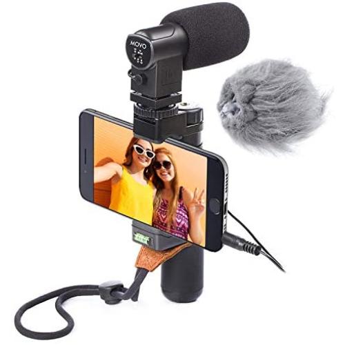 Movo Smartphone Video Rig with Stereo Microphone, Grip Handle, Wrist Strap for iPhone 5, 5S, 6, 6S, 7, 8, X, XS, XS Max, 11, 11 Pro, Samsung Galaxy S5, S6, S7, S8, S9 - Vlogging Equipment, Vlog Mic