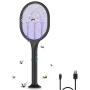 Bug Zapper Racket, 2 in 1 Electric Fly Swatter with Mount, Auto Mosquitoes Killer Lamp 3800V, PliPla Battery Powered Handheld Insert Zapper for Camping, Patio, Indoor and Outdoor