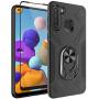 Oleaders for Galaxy A21 Case with Tempered Glass Screen Protector, Rotatable Metal Ring Holder Compatible with Magnetic Car Kickstand Case for Samsung Galaxy A21 - Black