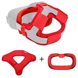 The Combo of VR Face Silicone Cover Mask Pad & Head Strap Pad Cushion Compatible for Oculus Quest Sweatproof Light Blocking (Washable) for Virtual Reality Headset (Red)